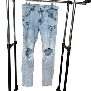 KDNK Men's Distressed Paint Jeans Grunge Relaxed 36 Acid Wash